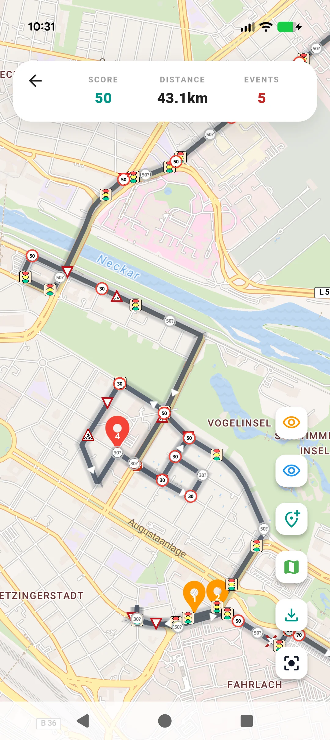 FahrAura GPS Route Map Screenshot